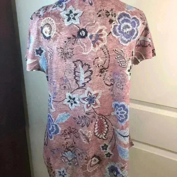Style & Co Womens Medium blouse Pink and Blue Peasant Blouse Linen blend S/S - Picture 3 of 5